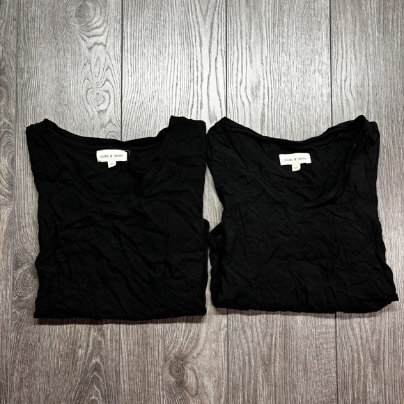 Cloth & Stone 2 Lot T Shirt Top Womens XS Black V Neck Short Sleeve Rayon - Picture 2 of 10